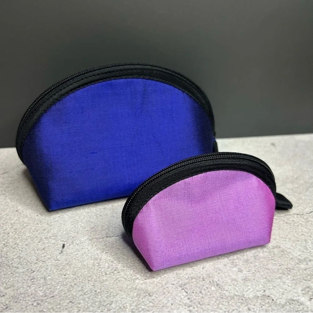 Lantern Moon Handcrafted Blue and Pink Cosmetic Bag Pouch Set
